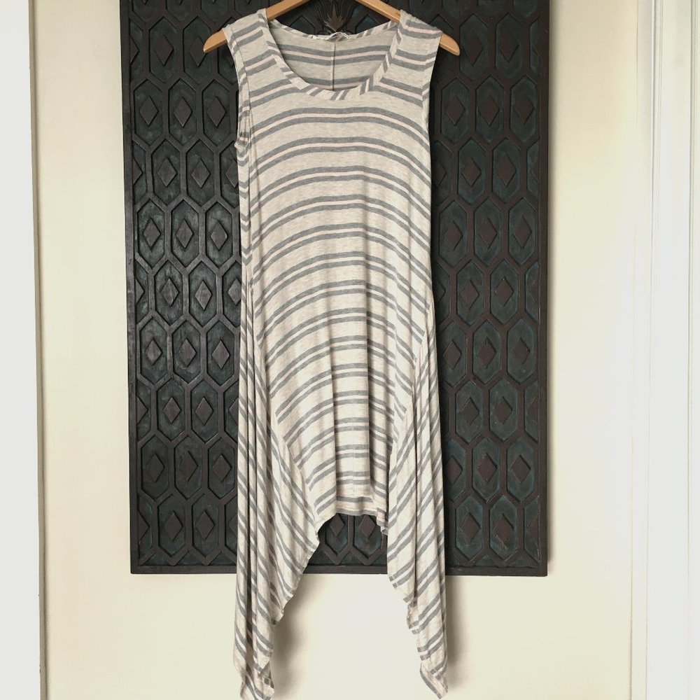 Studio M Retro Grunge Heather Gray Striped Asymmetrical Dress XS